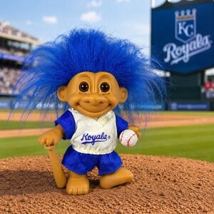 Russ Kansas City Royals‎ Baseball Troll Doll Vintage 5in Blue Hair Sporty Kitsch